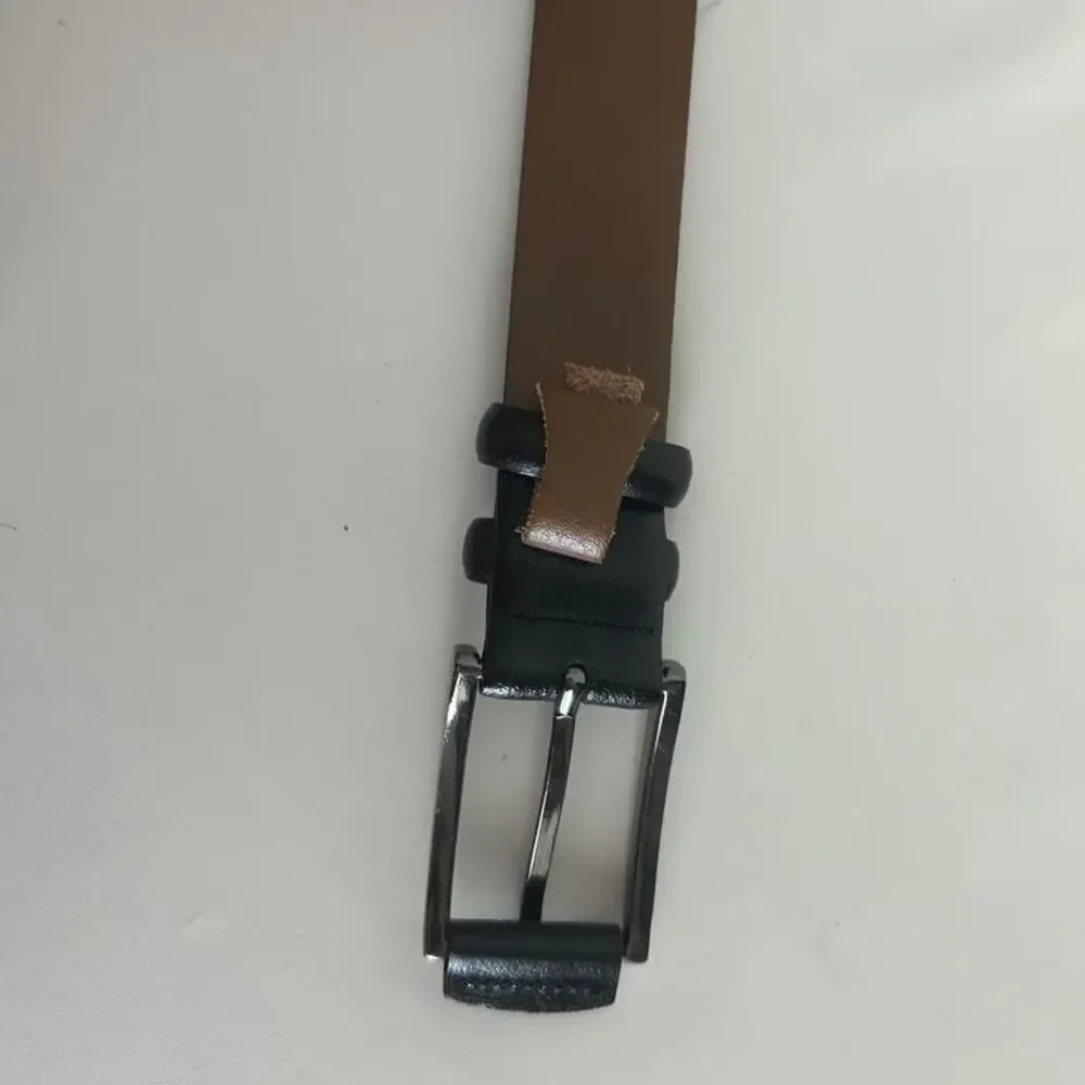 Genuine Italian Leather Belt Mens 38 Black Handmade Dress Gunmetal Buckle Italy